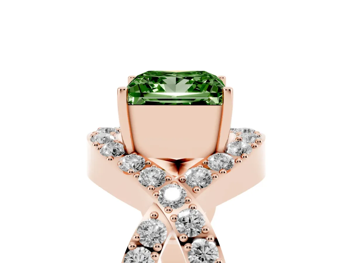 Fancy Green Princess Cut Solitaire Twist Band Pavé Diamond Engagement Ring Rose gold