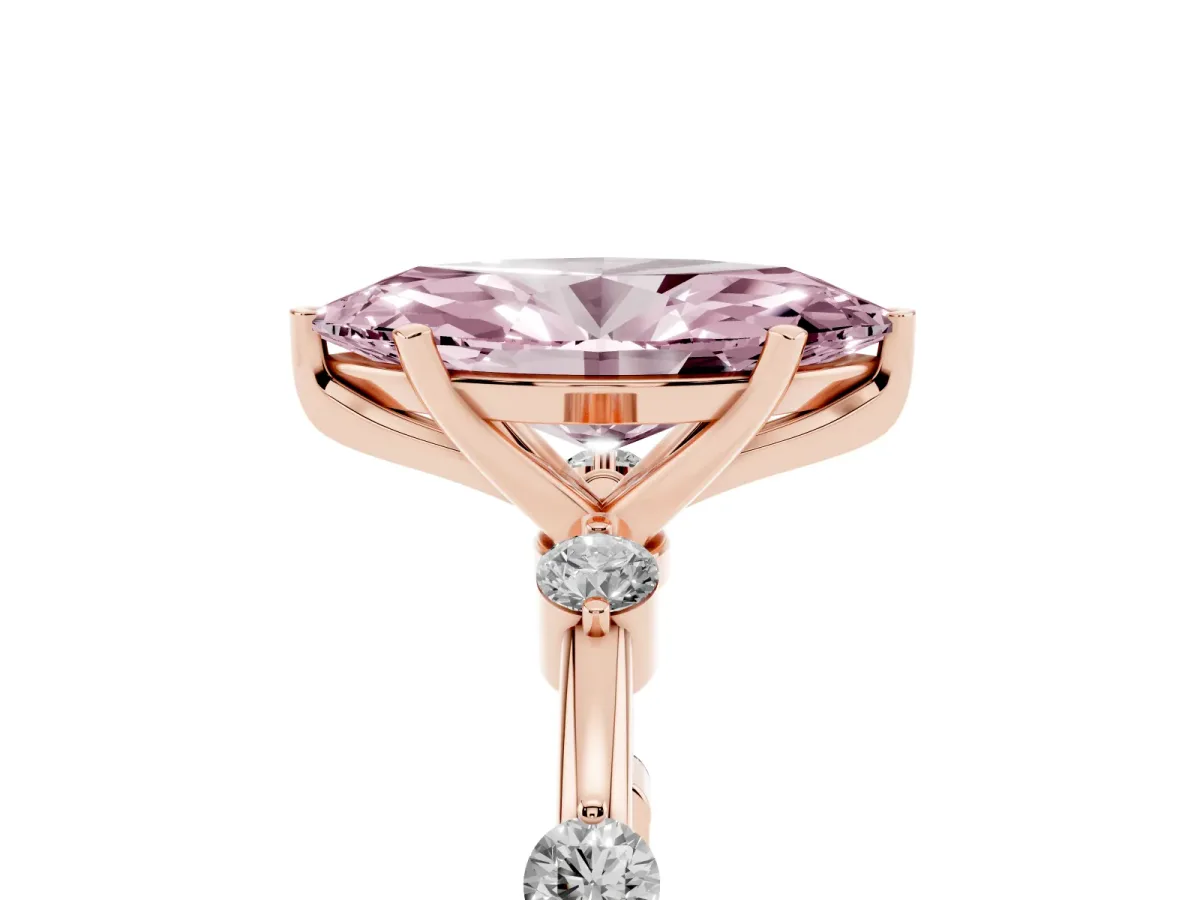 Fancy Pink Marquise Cut Solitaire Diamond Ring with Bezel Set Side Stones and Prong Setting Rose gold