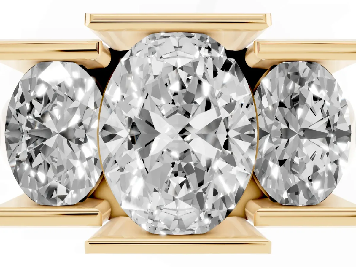 Three Stone Oval Cut Cut Channel Set Diamond Ring Yellow gold