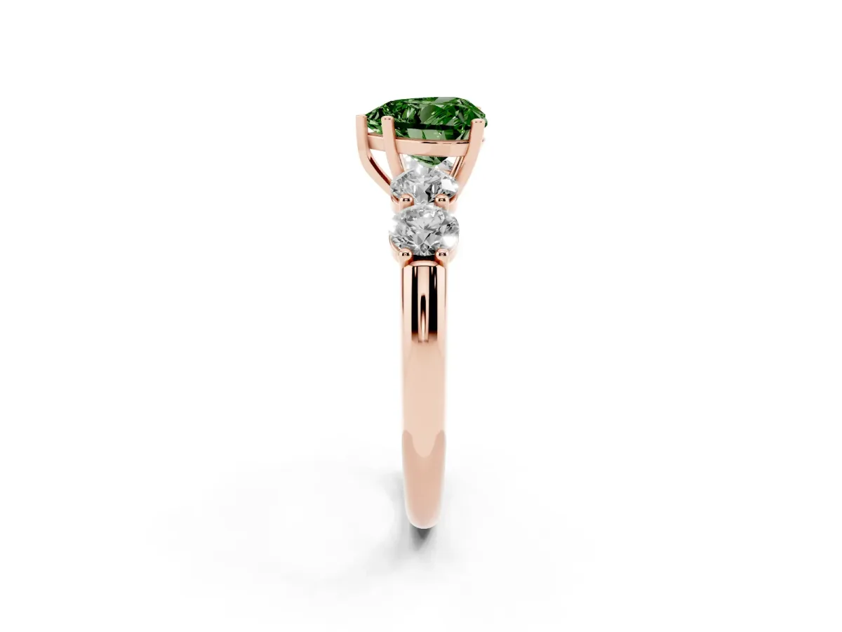 Fancy Green Heart Cut Cut Five-Stone Prong Set Diamond Ring with Classic Band Rose gold