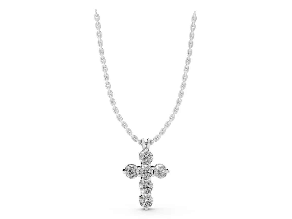 Round Diamond Prong Set Cross Pendant White gold