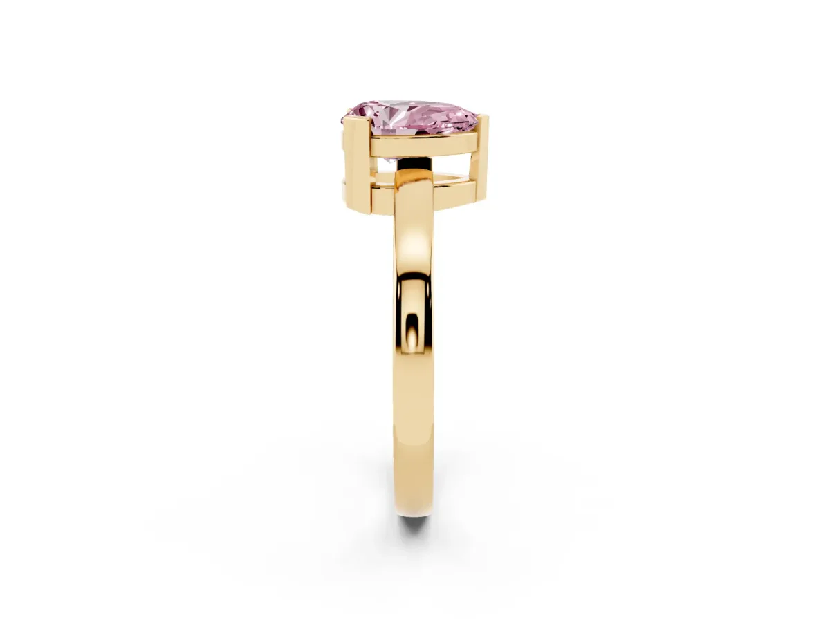 Fancy Pink Pear Cut Cut Solitaire Ring with Four-Prong Setting and Classic Band Yellow gold