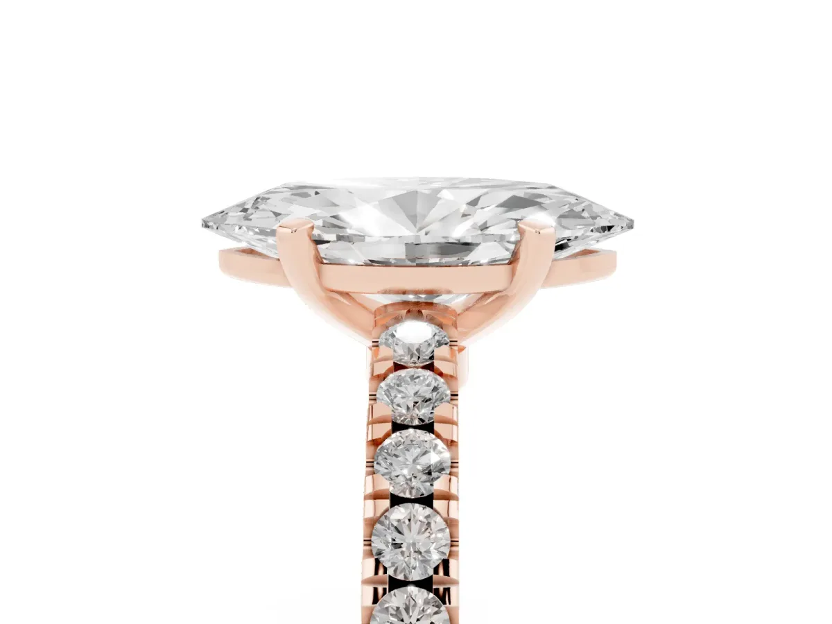 Marquise Cut Solitaire Diamond with Pavé Band and Four-Prong Setting Rose gold