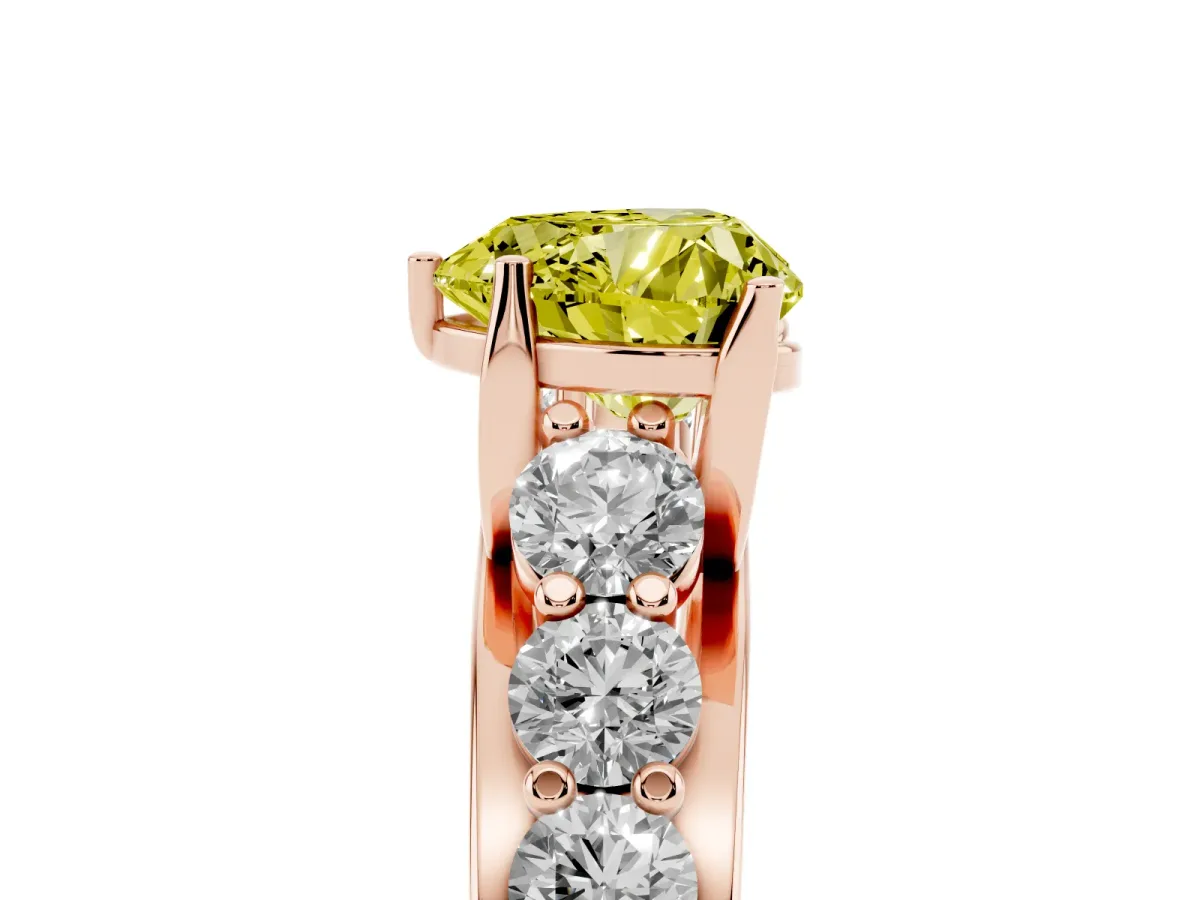 Fancy Yellow Heart Cut Diamond Engagement Ring with Pavé Band and Four-Prong Setting Rose gold