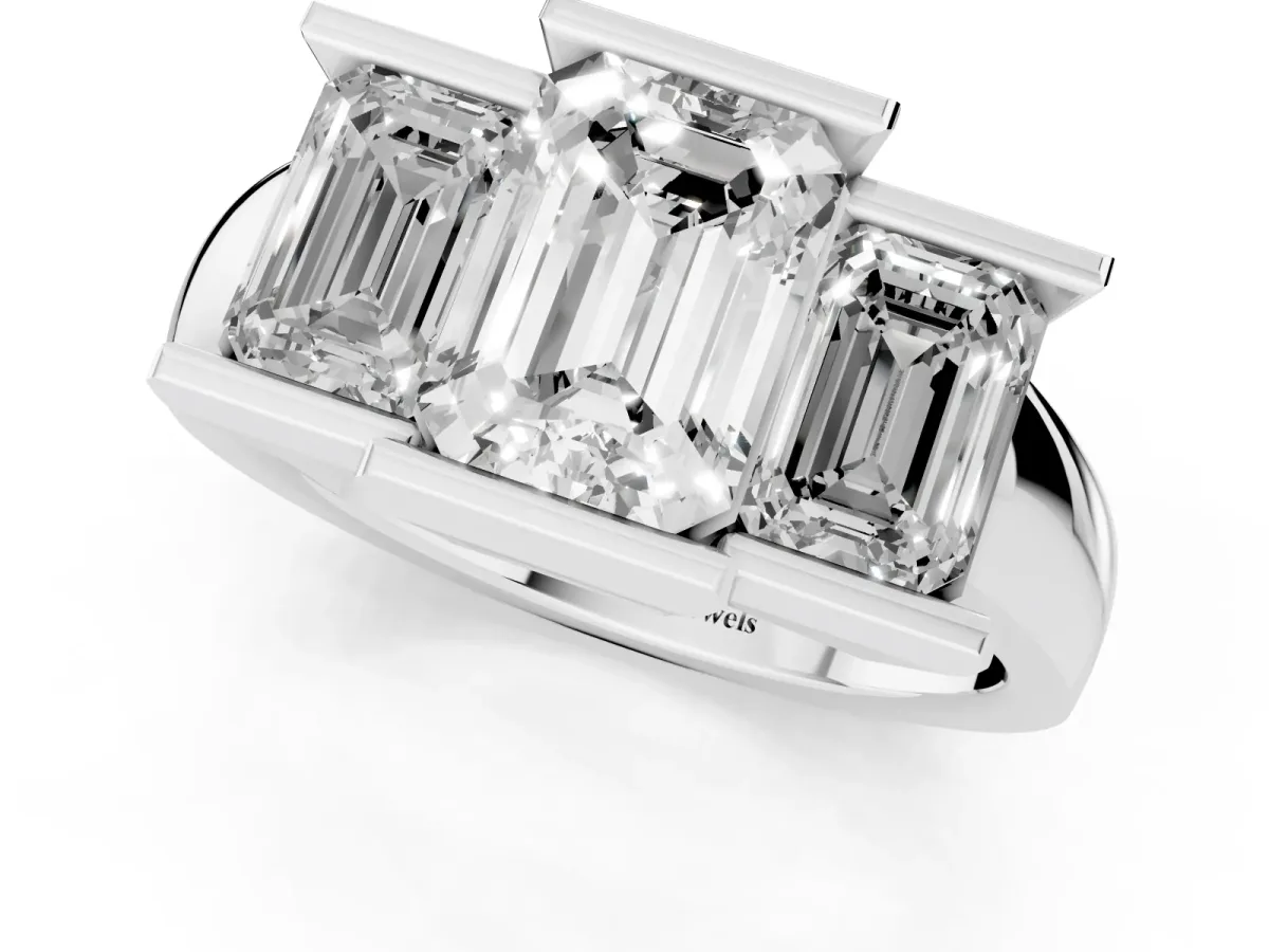 Three Stone Emerald Cut Cut Channel Set Diamond Ring Platinum
