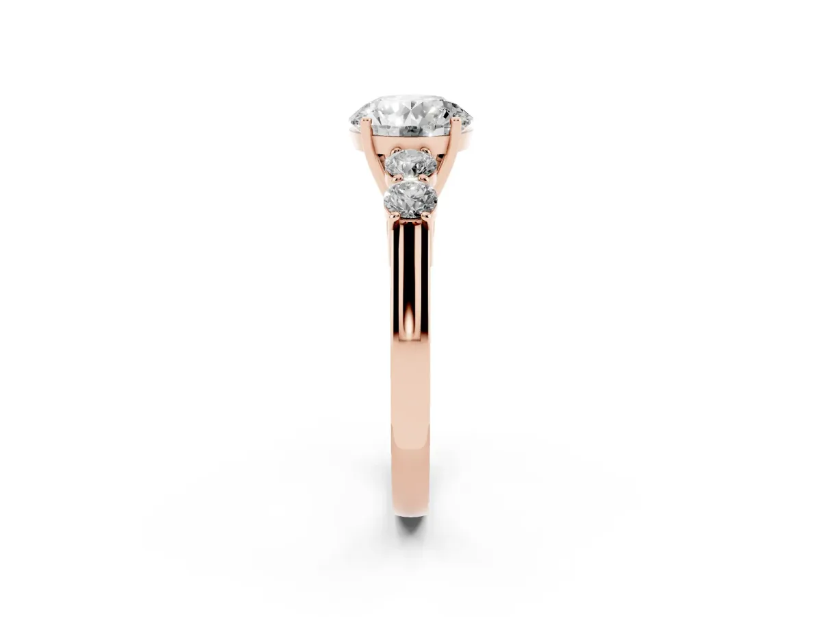 Round Cut Cut Diamond Five-Stone Prong Set White Gold Ring Rose gold