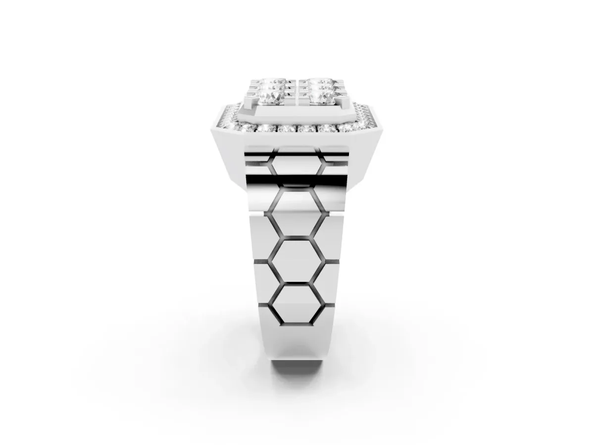 Round Diamond Cluster Halo Mens Ring Platinum