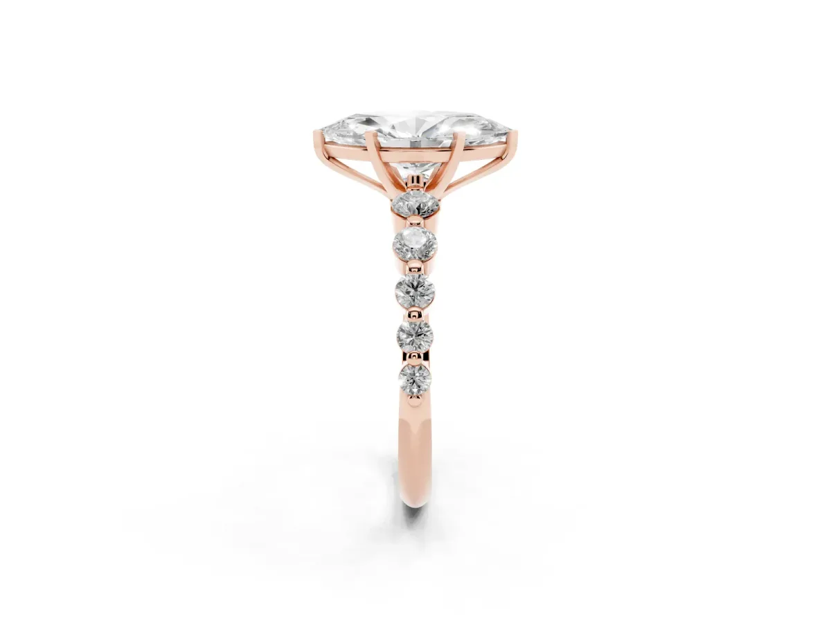 Marquise Cut Solitaire Diamond Ring with Pave Band and Four-Prong Setting Rose gold