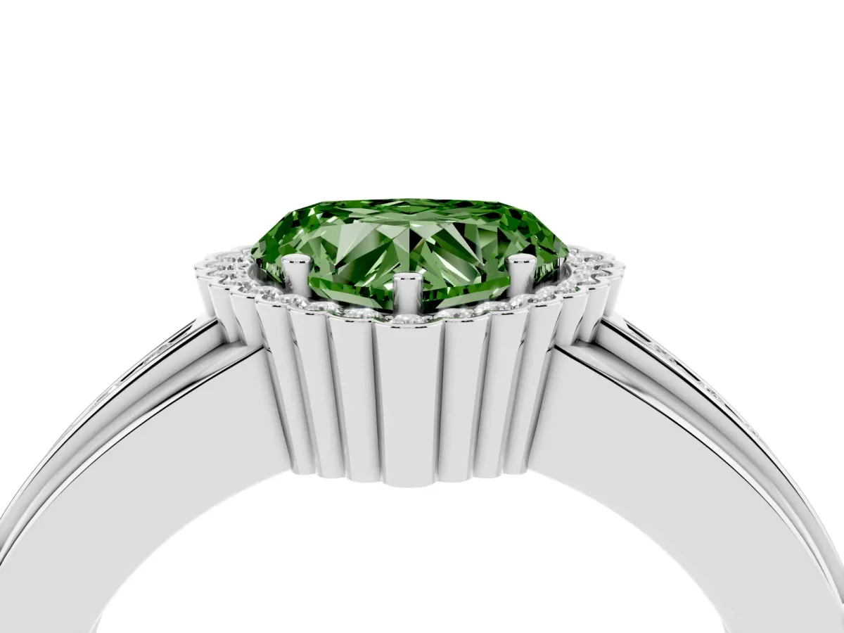 Fancy Green Heart Cut Cut Halo Pave Band Four-Prong Ring Silver