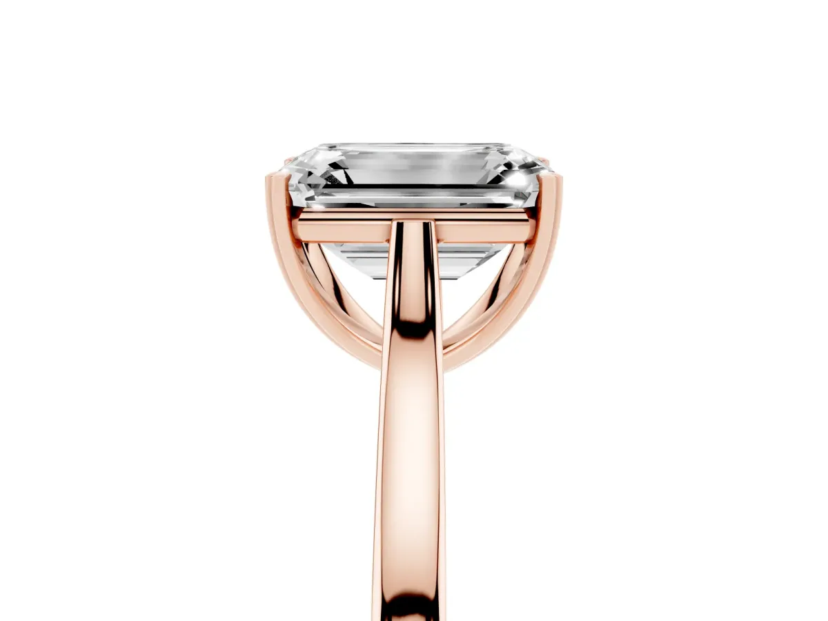 Emerald Cut Solitaire Heart Prong Engagement Ring with Tapered Band Rose gold