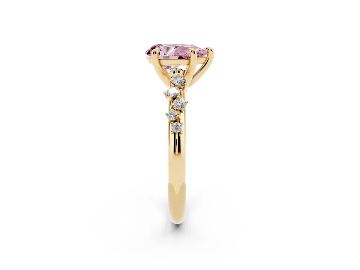 Fancy Pink Pear Cut Cut Diamond Vine Band with Four-Prong Setting Yellow gold