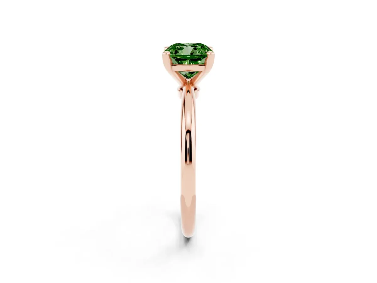 Fancy Green Cushion Cut Diamond Solitaire Ring with Prong Setting and Classic Band Rose gold