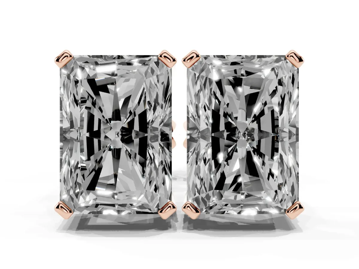 Radiant Cut Diamond Stud Earrings Rose gold