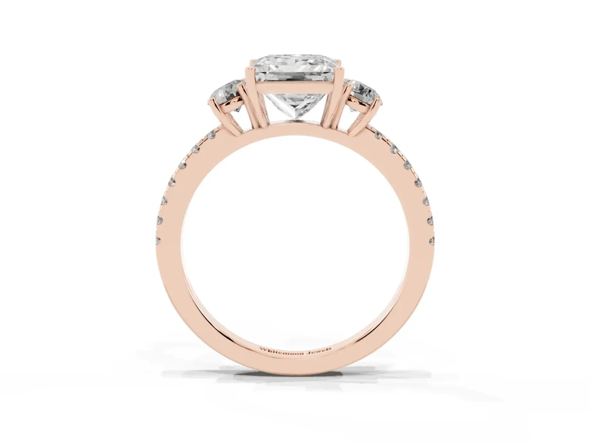 Three-Stone Princess Cut Cut Diamond Pavé Band with Prong Setting Rose gold