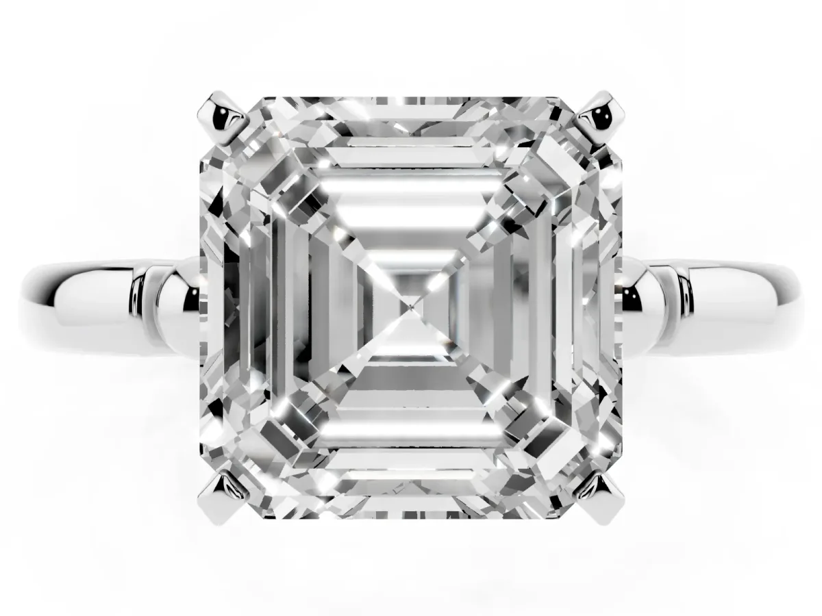Asscher Cut Solitaire Beaded Band with Four-Prong Setting Platinum