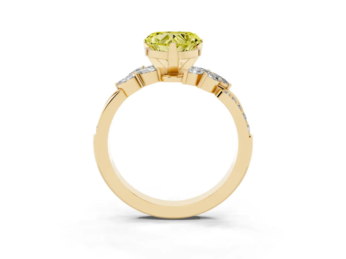 Fancy Yellow Heart Cut Solitaire Marquise Twist Band with Six-Prong Setting Yellow gold