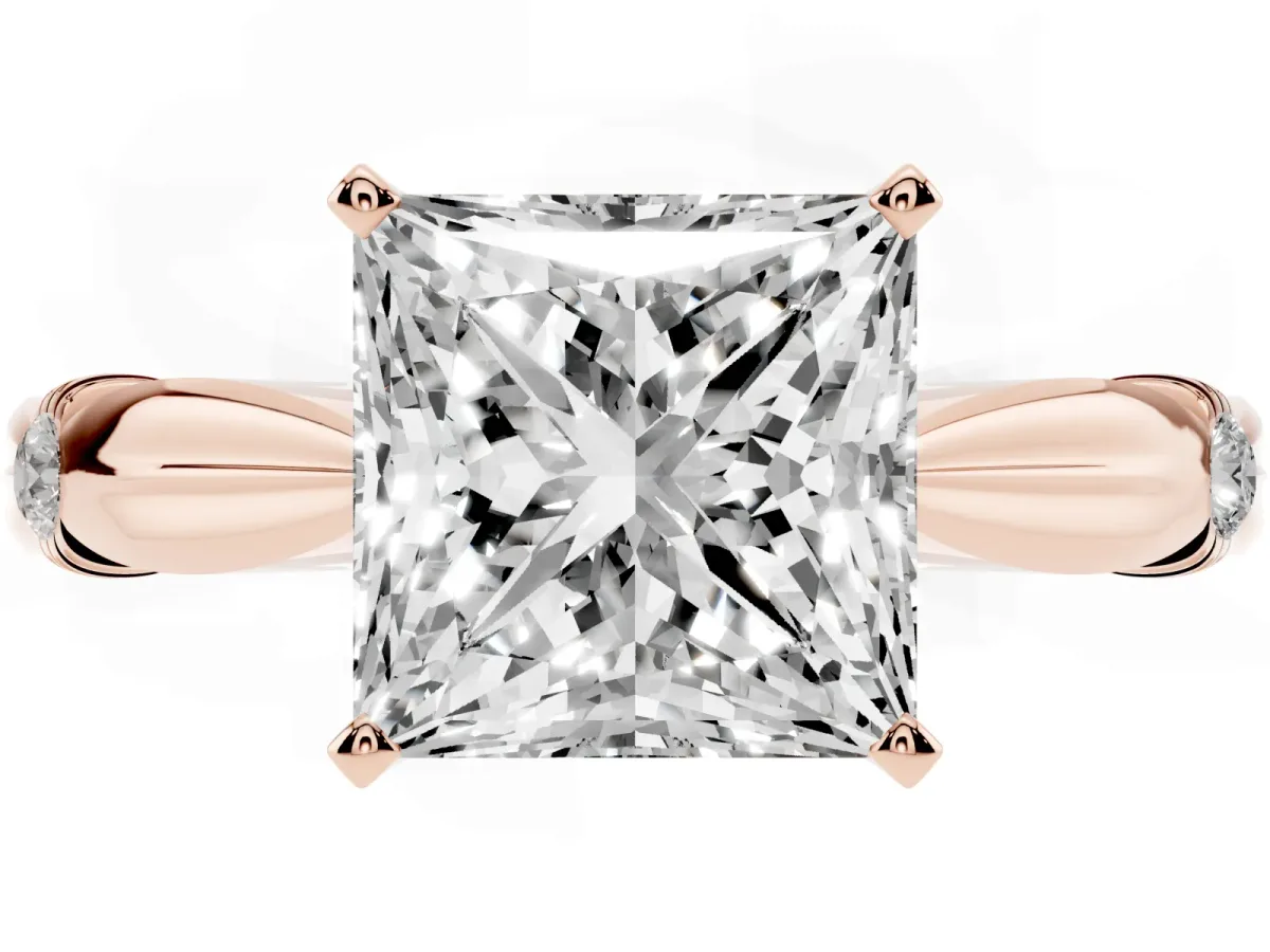 Princess Cut Solitaire Diamond Twisted Band with Four-Prong Setting Rose gold