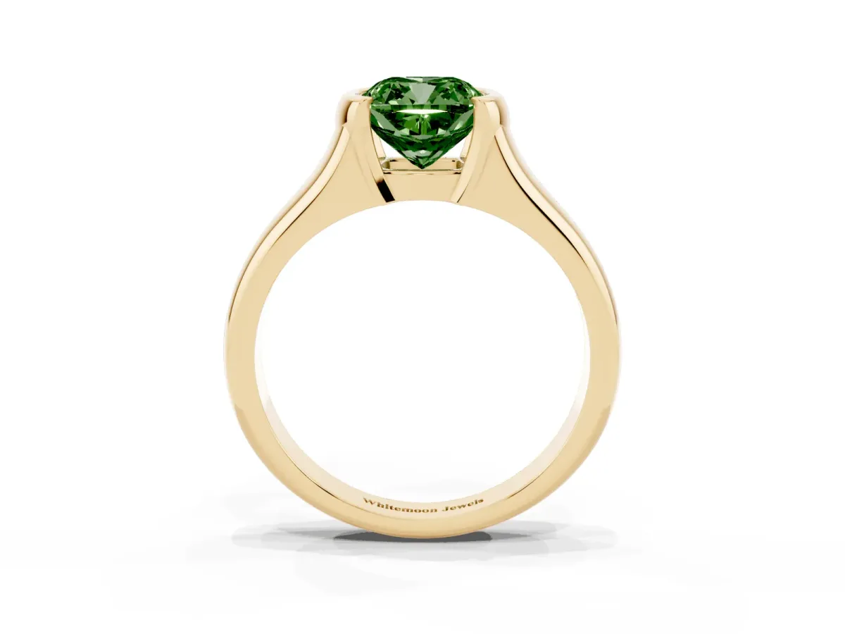 Fancy Green Cushion Cut Solitaire Tension Set Diamond Ring with Split Shank Band Yellow gold