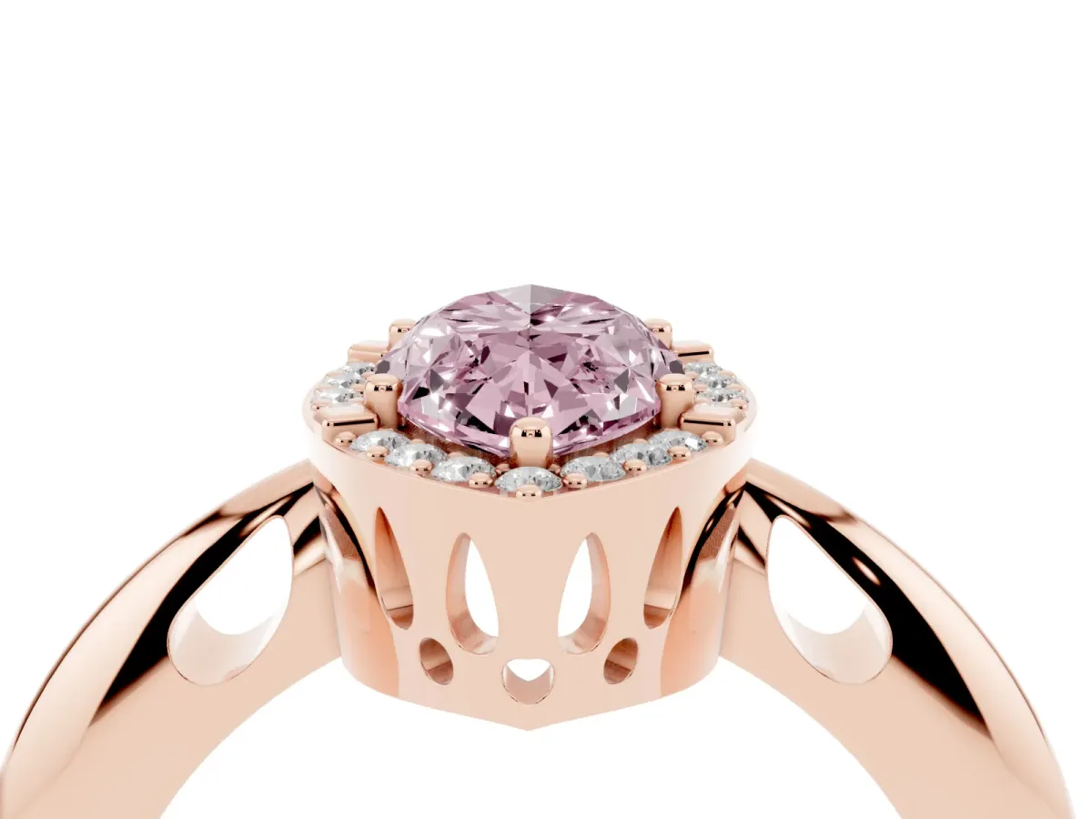Fancy Pink Marquise Cut Cut Diamond Halo Engagement Ring with Split Shank and Four-Prong Setting Rose gold