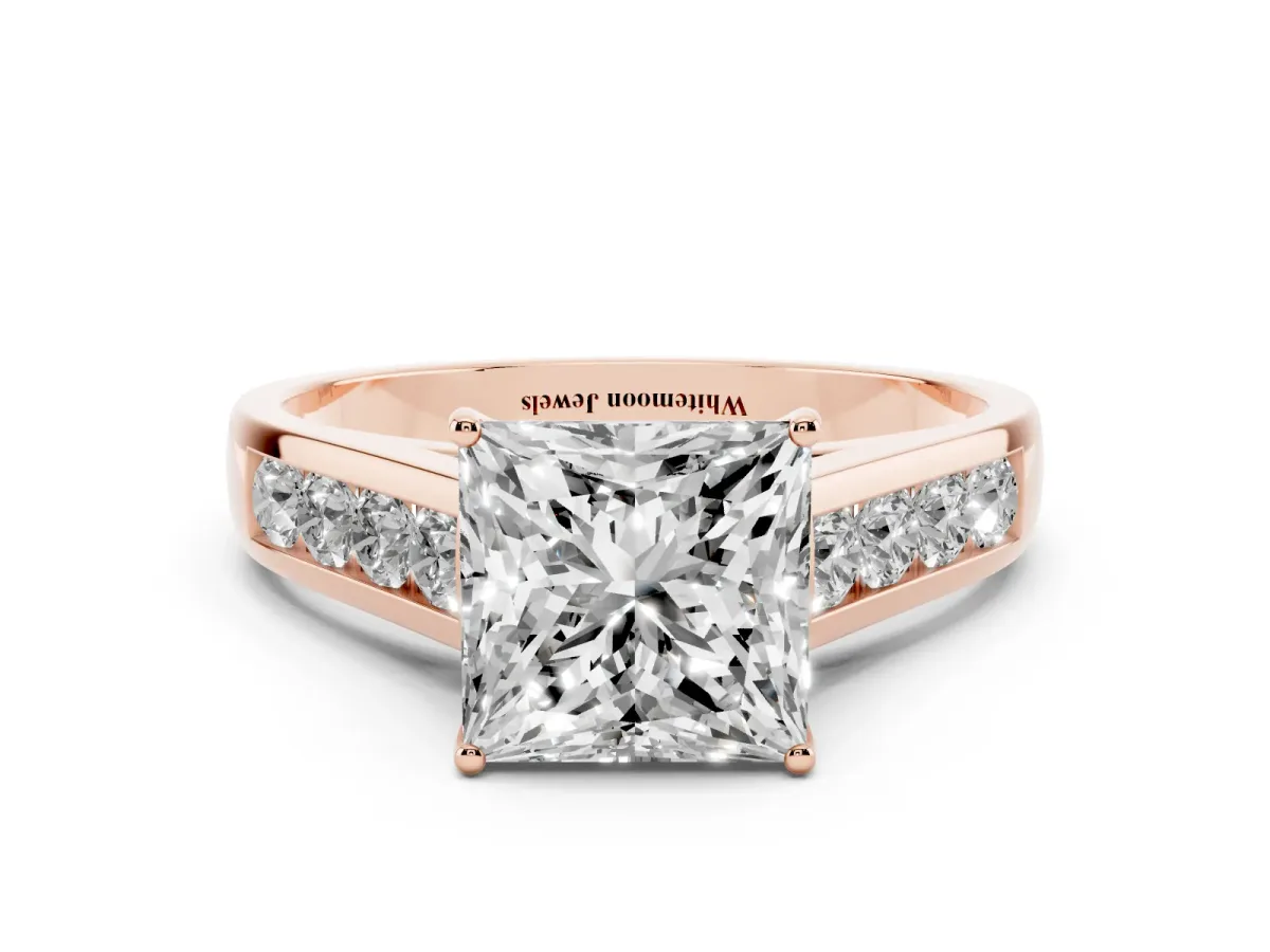 Princess Cut Brilliant Channel-Set Solitaire Ring with Four-Prong Setting Rose gold