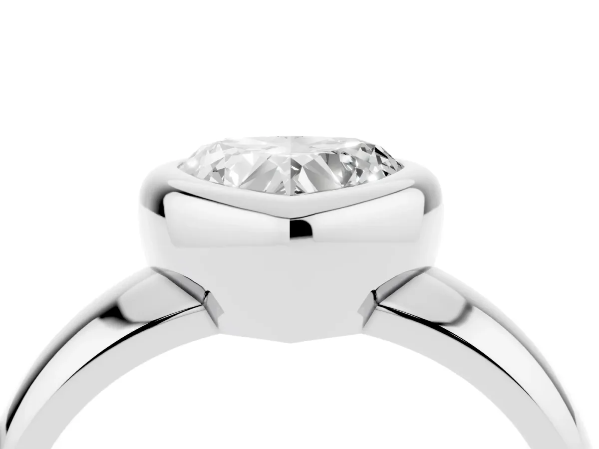 Bezel Set Heart Cut Solitaire Ring with Wide Band Platinum