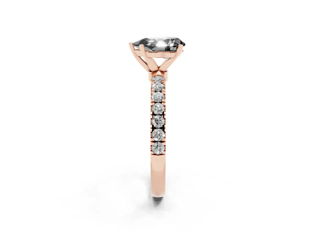Fancy Black Pear Cut Diamond Solitaire Ring with Pavé Accents and Four-Prong Setting Rose gold