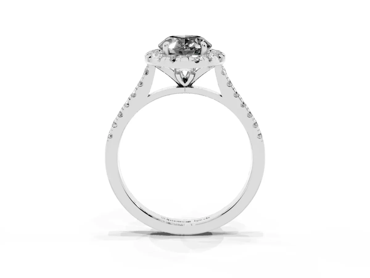 Fancy Black Oval Cut Diamond Cushion Halo Ring with Pavé Band Silver