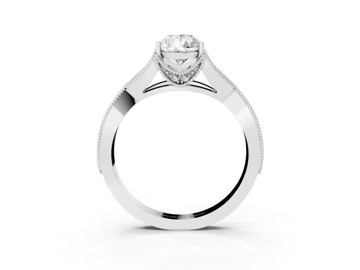Pear Cut Cut Diamond Twisted Band with Milgrain Pave Setting and Four-Prong Setting Platinum