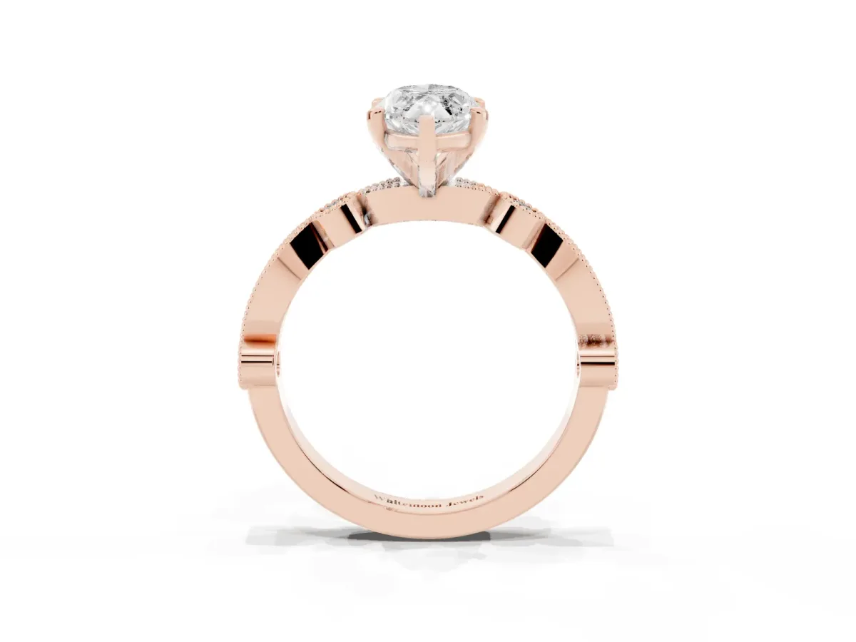 Marquise Cut Milgrain Bezel Diamond Engagement Ring with Solitaire Prong Setting Rose gold