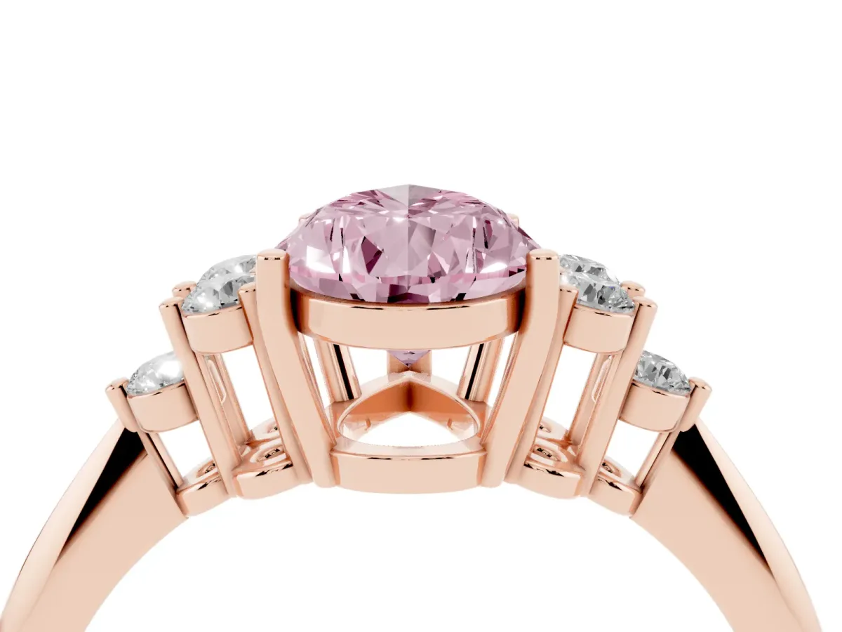 Fancy Pink Pear Cut Cut Diamond Cluster Ring with Solitaire Band and Four-Prong Setting Rose gold
