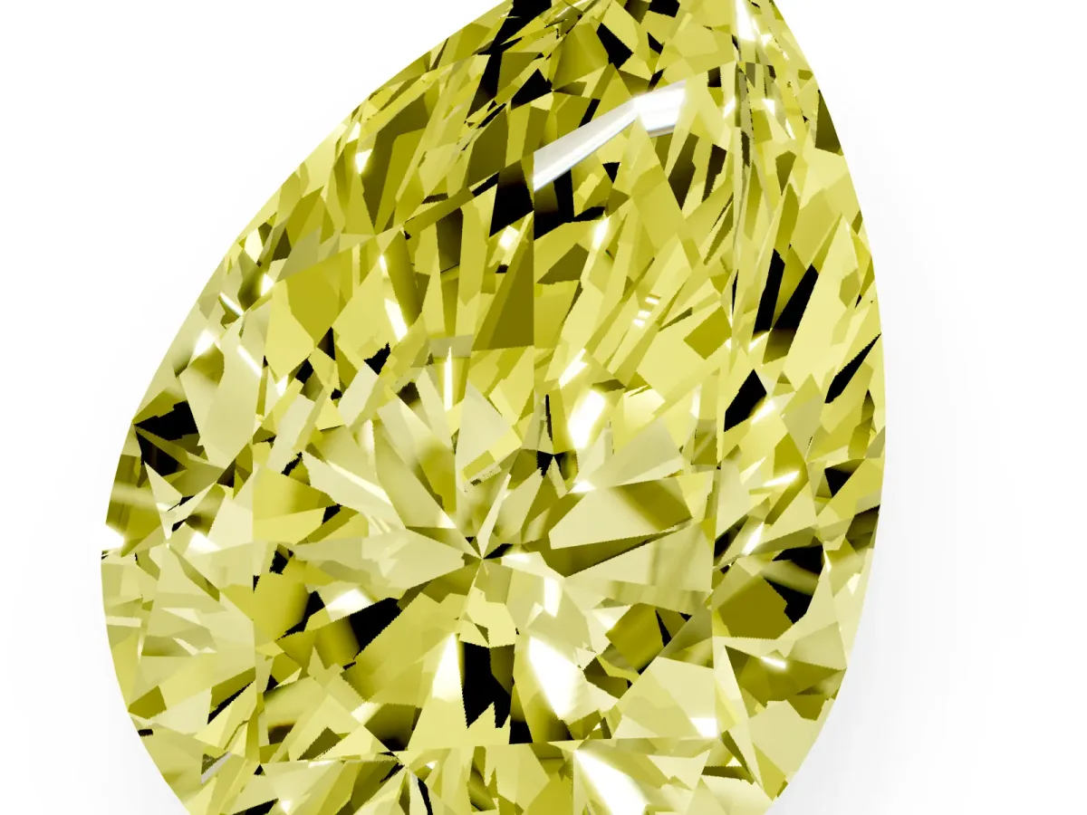 Fancy Yellow Pear Cut Diamond Ring with Marquise Side Stones and Prong Setting Yellow gold