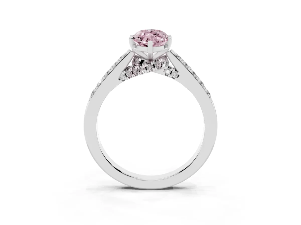 Fancy Pink Marquise Cut Diamond Solitaire Ring with Crossover Gallery and Round Pavé Band Platinum