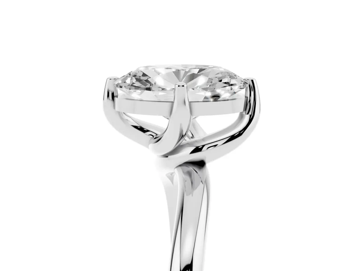 Oval Cut Diamond Solitaire Engagement Ring with Four-Prong Setting and Classic Band Silver