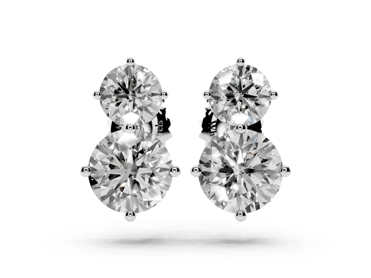 Round Cut Diamond Two Stone Stud Earrings Platinum