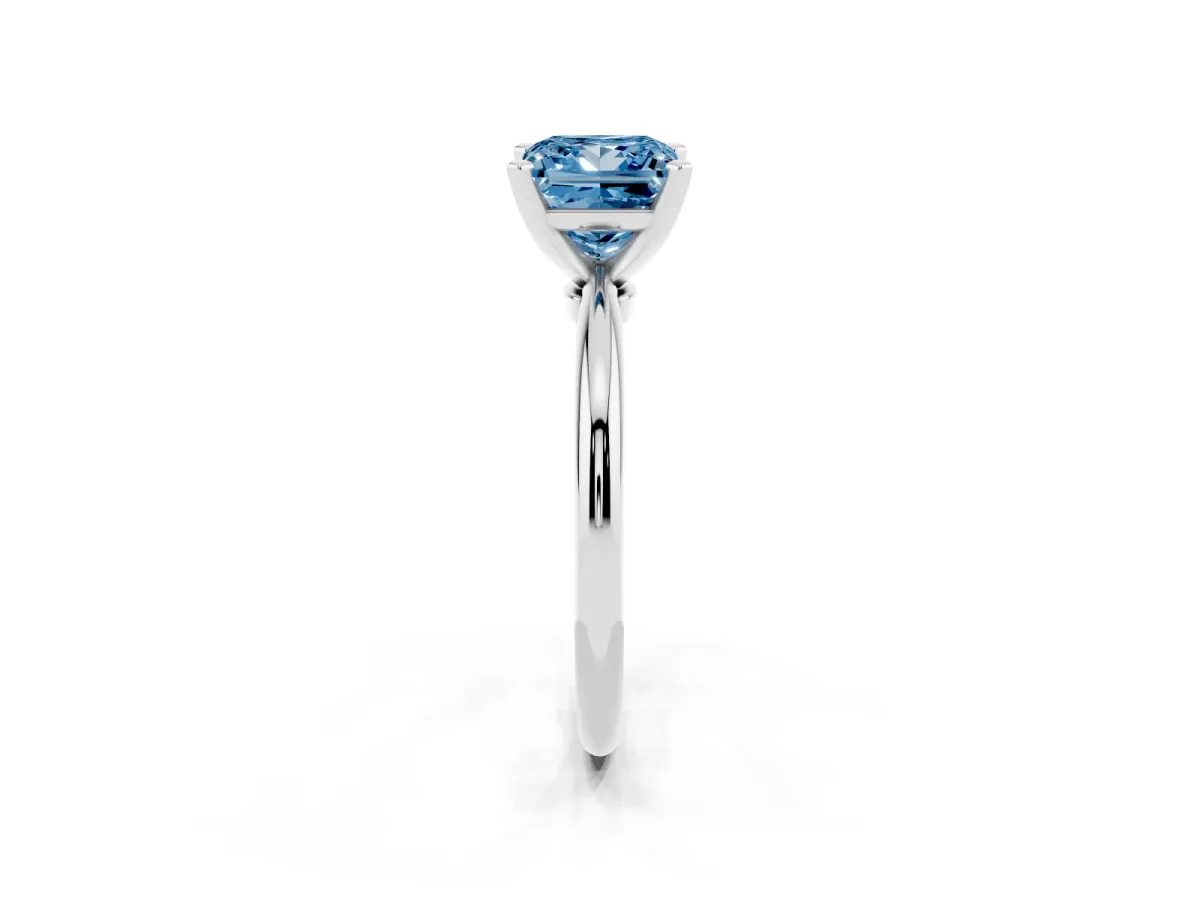 Fancy Blue Princess Cut Diamond Solitaire Ring with Prong Setting and Classic Band Platinum