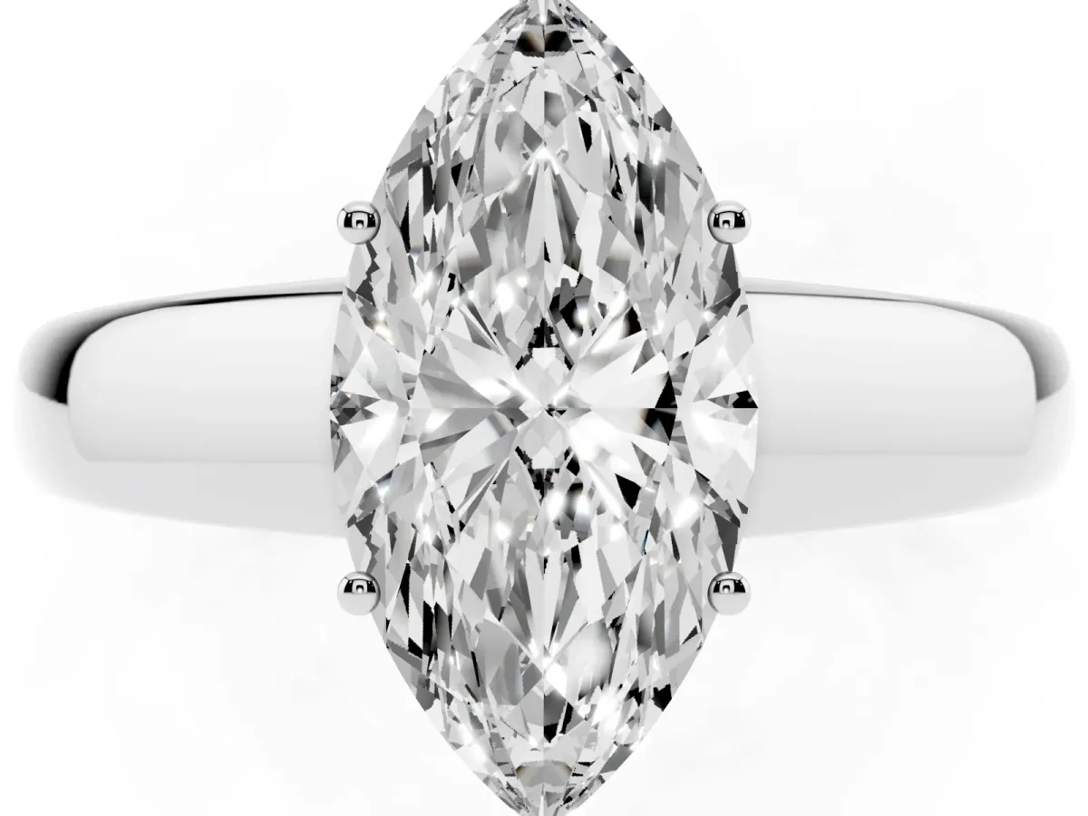 Marquise Cut Solitaire Diamond Ring with Tapered Band and Four-Prong Setting Platinum