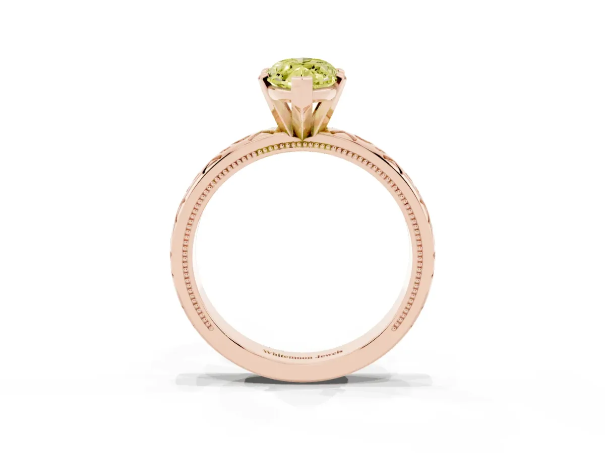 Fancy Yellow Marquise Cut Solitaire Engagement Ring with Scrollwork Band and Four-Prong Setting Rose gold