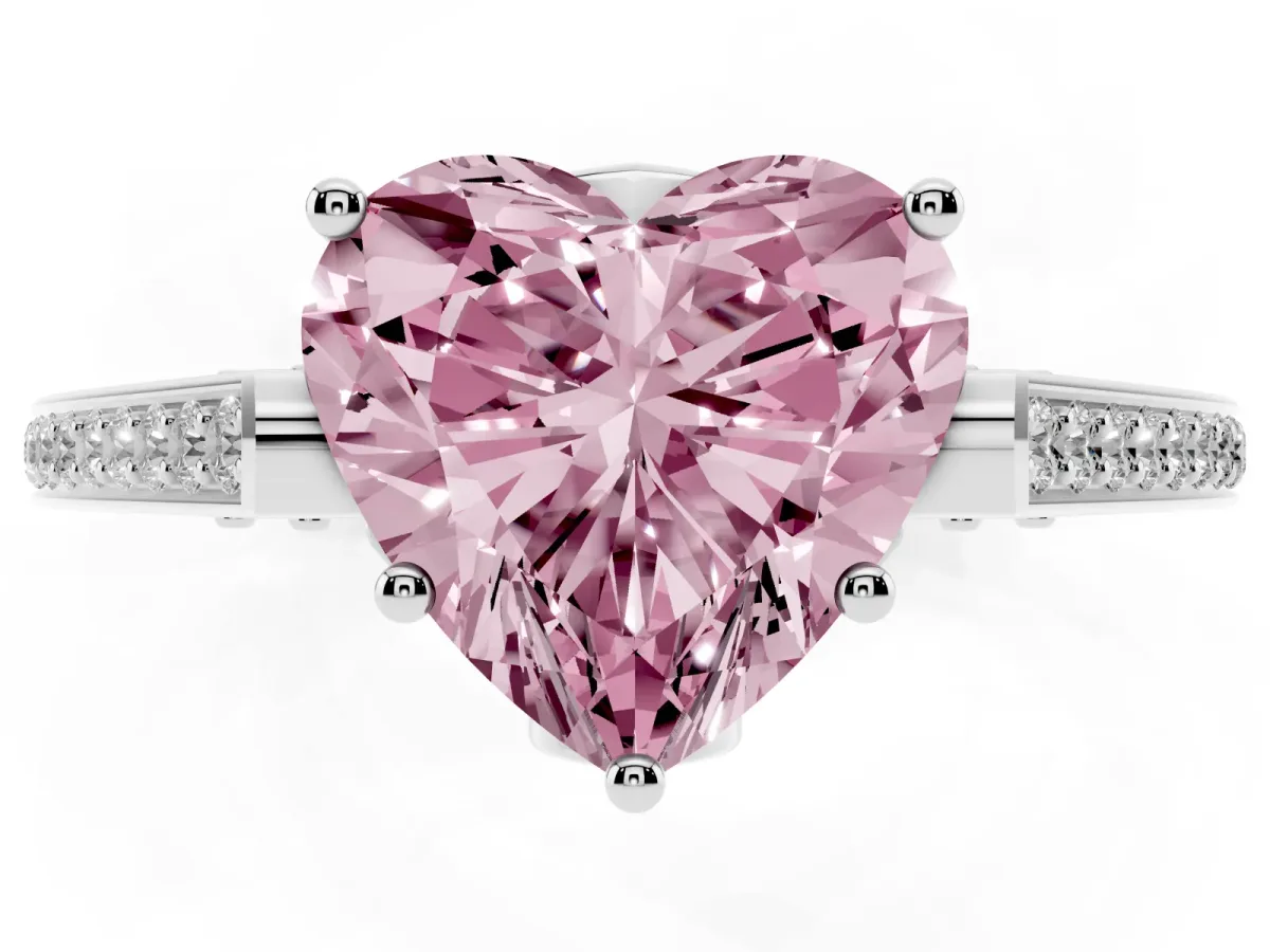 Fancy Pink Heart Cut Cut Cathedral Pave Diamond Engagement Ring with Six-Prong Setting Platinum