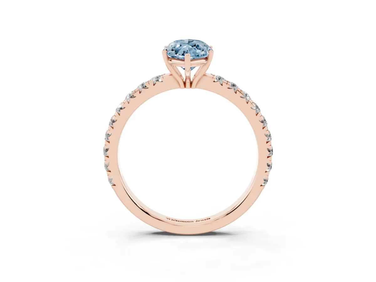 Fancy Blue Marquise Cut Diamond Pavé Solitaire Engagement Ring with Four-Prong Setting Rose gold