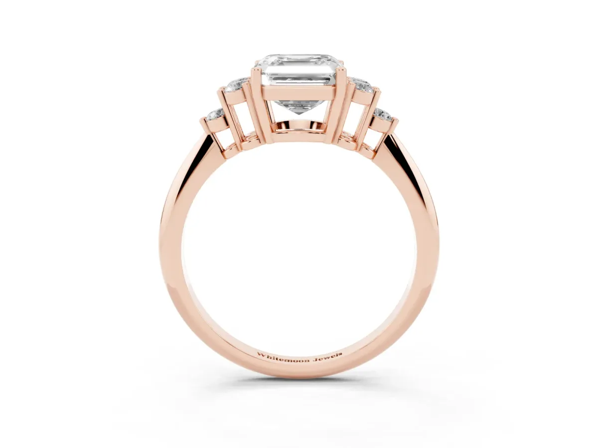 Asscher Cut Cut Diamond Cluster Ring with Solitaire Band and Four-Prong Setting Rose gold