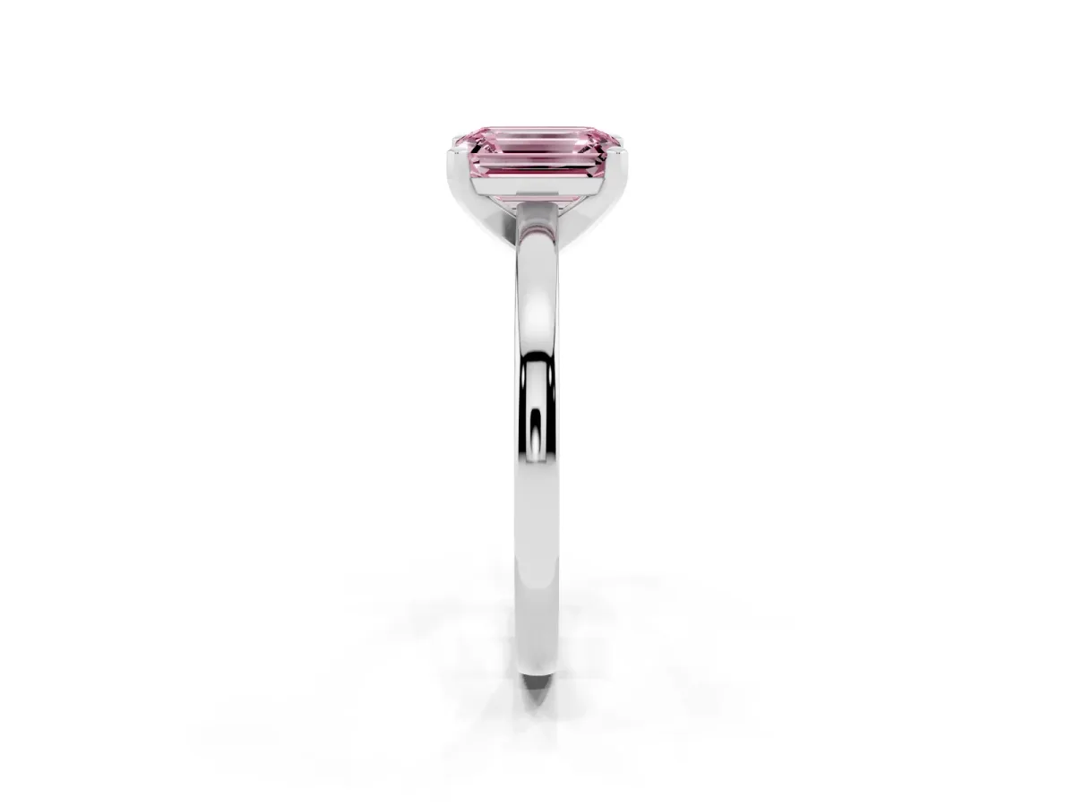 Fancy Pink Emerald Cut Solitaire Diamond Engagement Ring with Four-Prong Setting on a Classic Band White gold