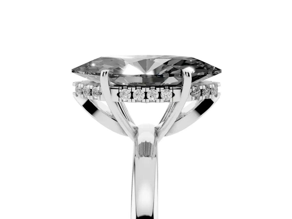 Fancy Black Marquise Cut Solitaire Diamond Ring with Prong Setting and Plain Band White gold