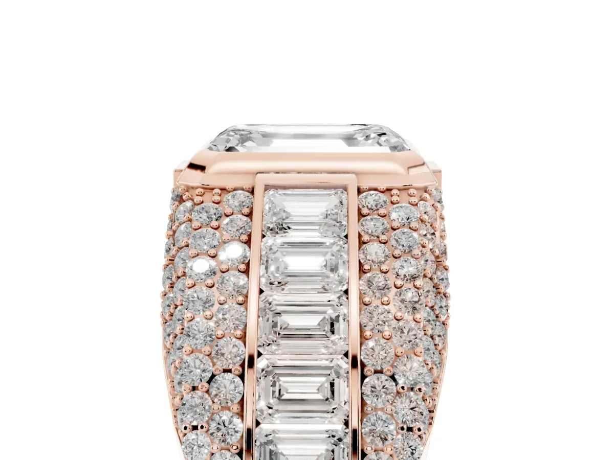 Emerald Cut Diamond Mens Ring with Side Stones Rose gold
