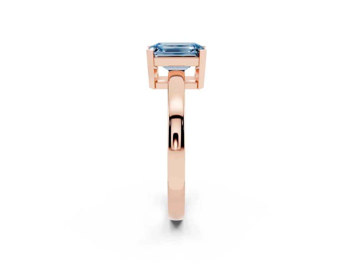 Fancy Blue Emerald Cut Cut Solitaire Ring with Four-Prong Setting and Classic Band Rose gold