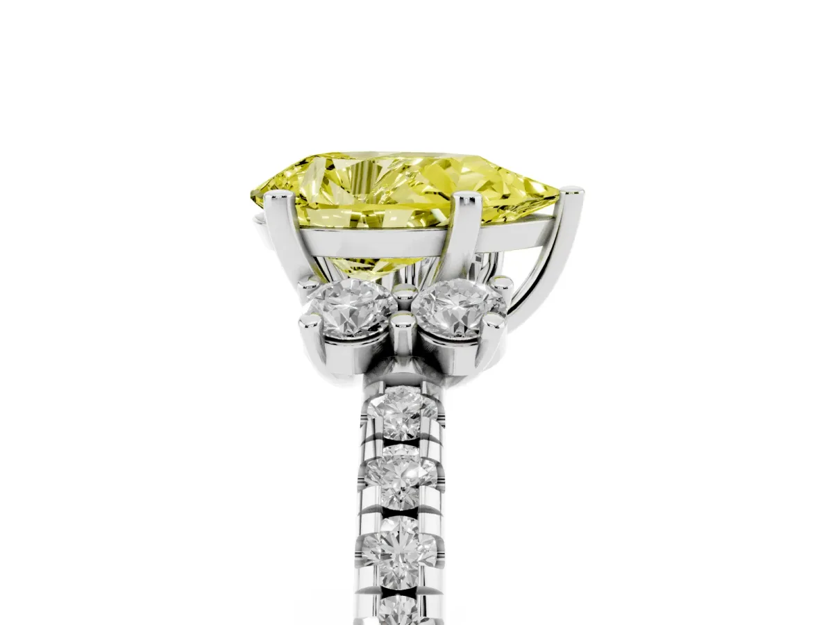 Fancy Yellow Pear Cut Diamond Three-Stone Pave Band with Four-Prong Setting Platinum