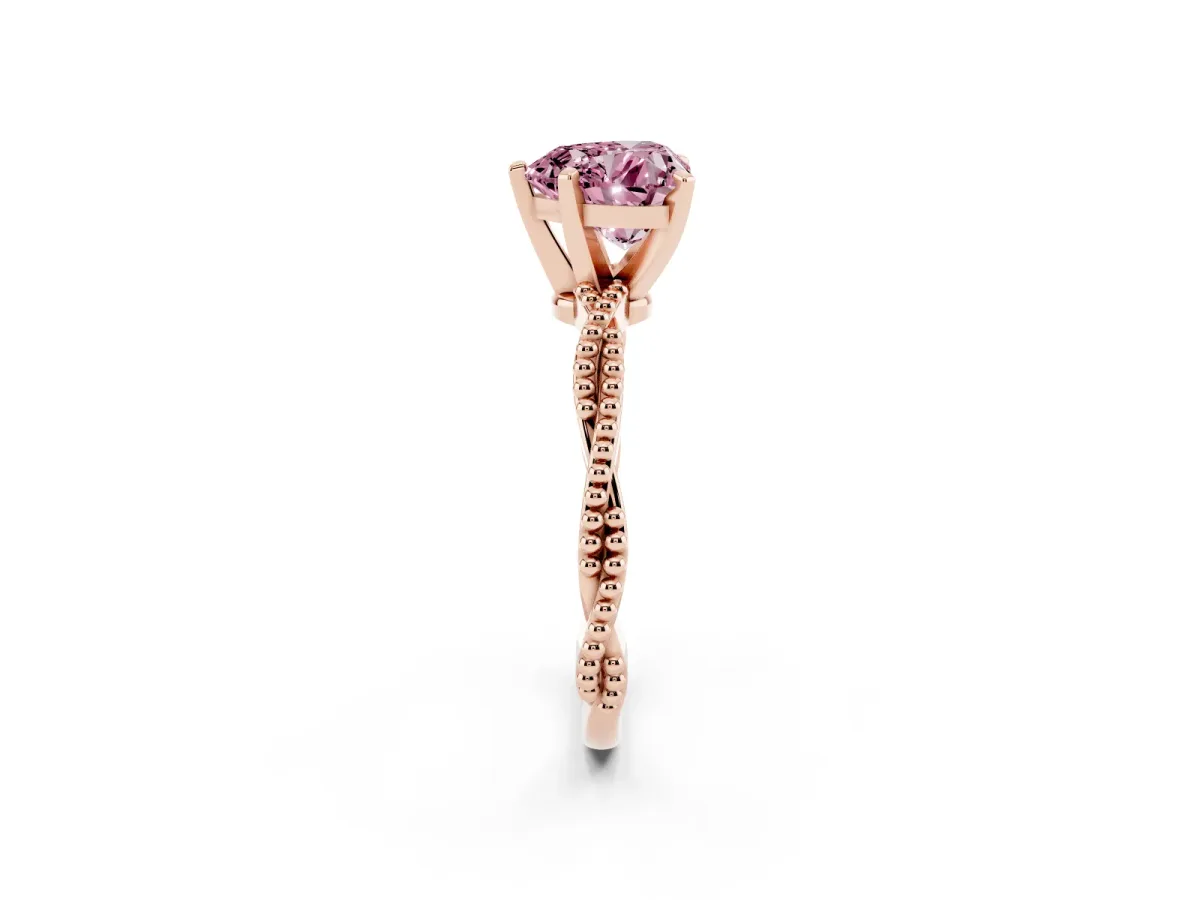 Fancy Pink Heart Cut Solitaire Twisted Band with Bead Prong Setting Rose gold