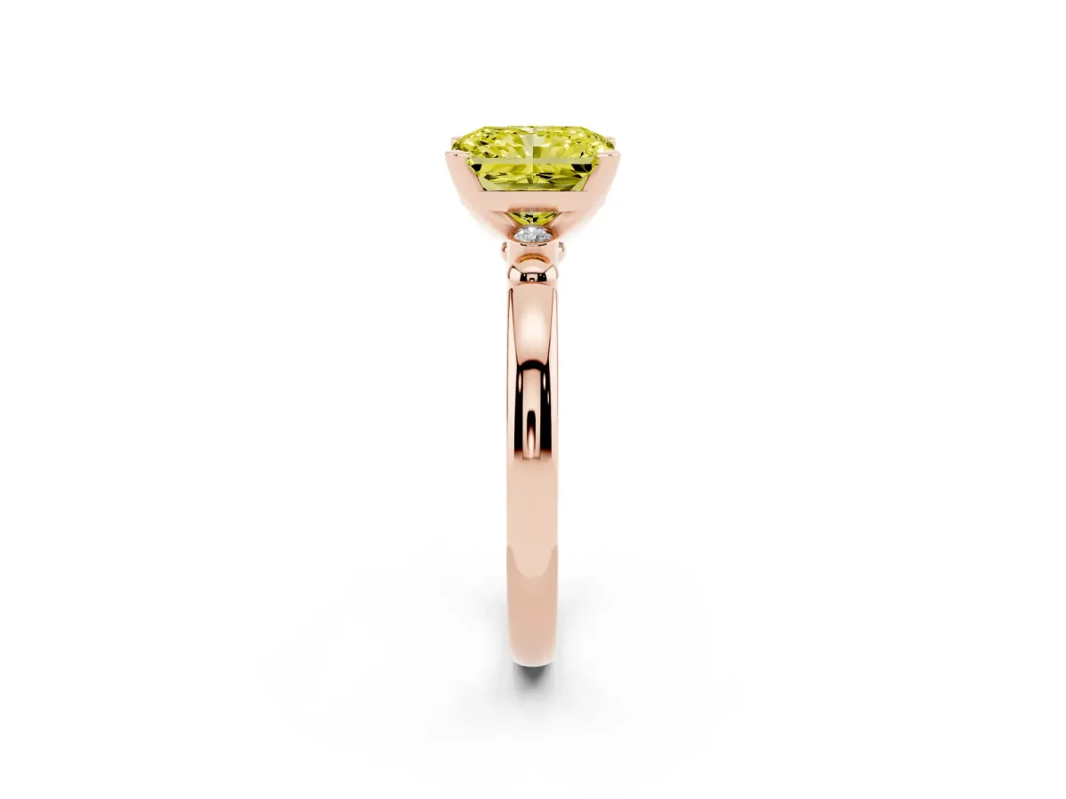 Fancy Yellow Radiant Cut Solitaire Beaded Band with Four-Prong Setting Rose gold