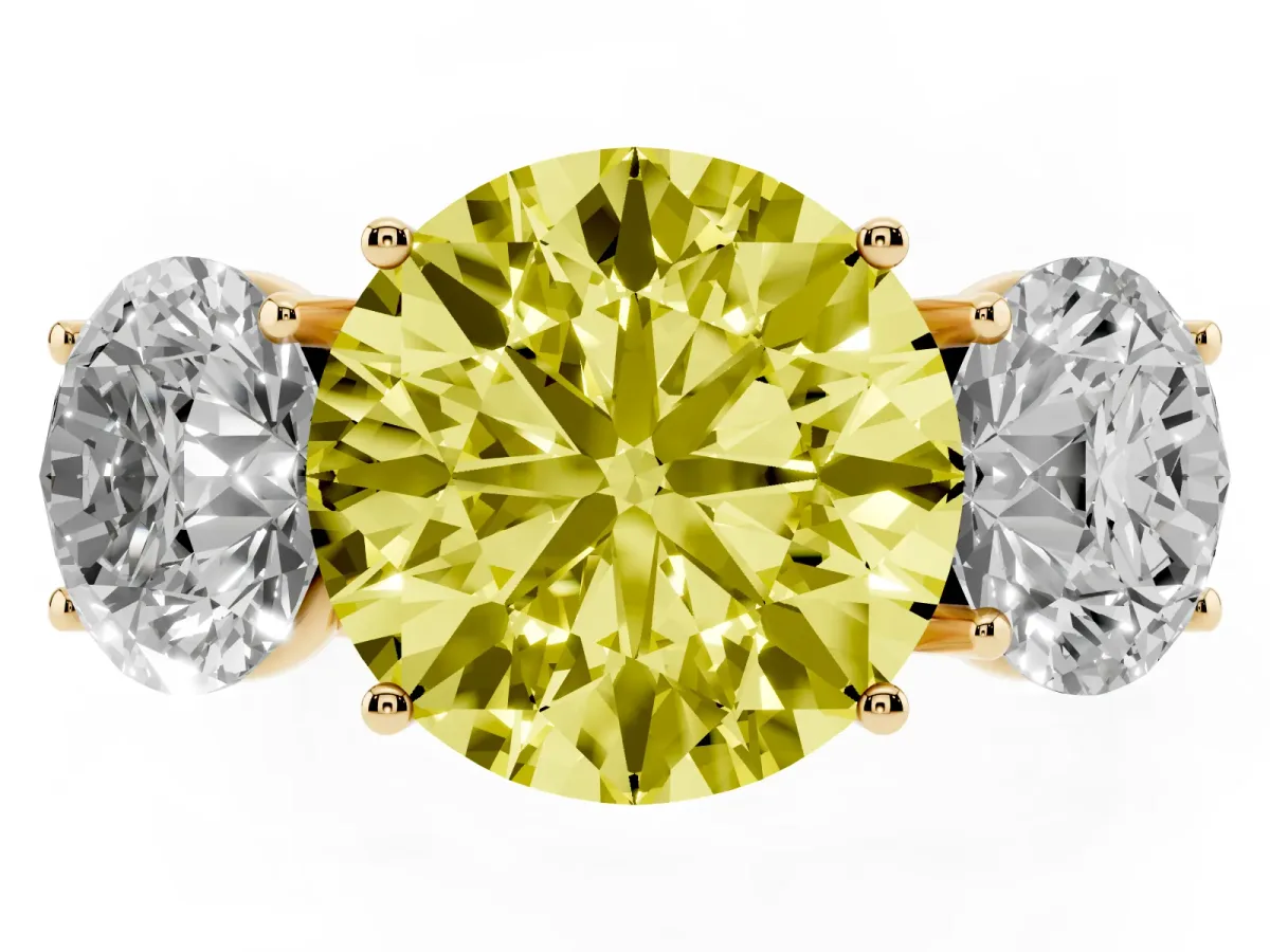 Fancy Yellow Three-Stone Round Cut Diamond Braided Band Ring with Four-Prong Setting Yellow gold