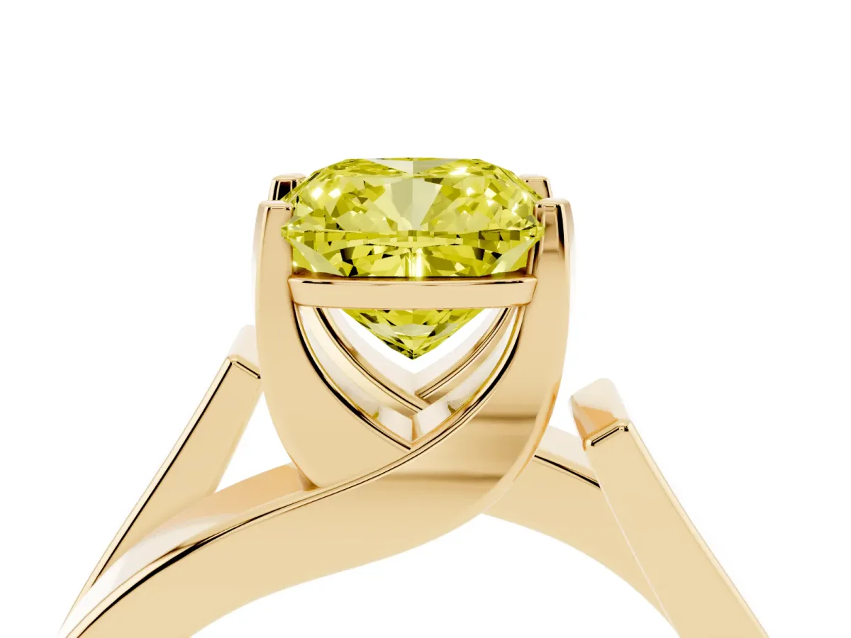 Fancy Yellow Modern Tension Set Cushion Cut Diamond Solitaire Wide Band Ring Yellow gold