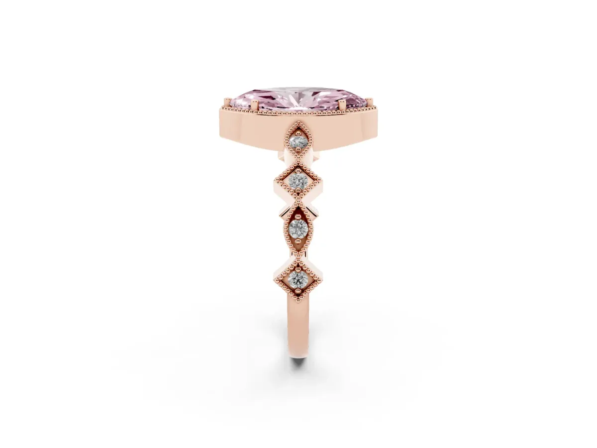 Fancy Pink Marquise Cut Milgrain Marquise Diamond Twist Band Ring Rose gold